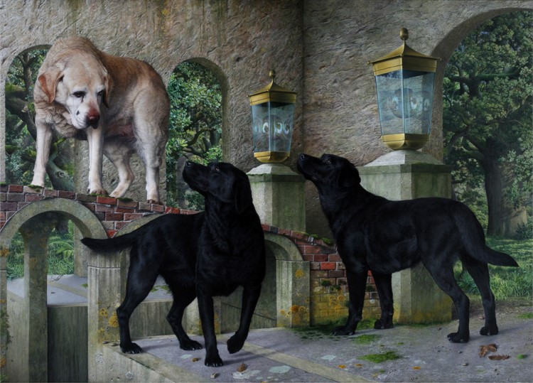 The farewell<p>Portrait of Laica, Balou and Storm</p><p>Egg tempera and oil paint on canvas</p><p>140 cm x 100 cm</p><p>(by order)</p>