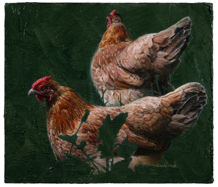 In the green<p>Two chickens in the green grass</p><p>Oil paint on panel</p><p>8,2 x 7,2 cm</p><p>(sold)</p>