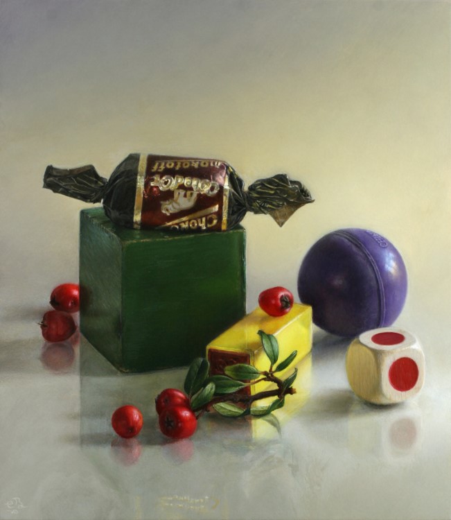 Childlike Coincidence <p>Still life with toys, berries and candy</p><p>Oil paint on formica panel</p><p>10,5 x 12,1</p><p>(sold)</p>